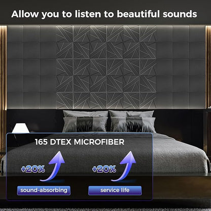 BSHEAD 15 pcs 165dtex Microfiber Acoustic Panels ，Self-Adhesive Soundproof Wall