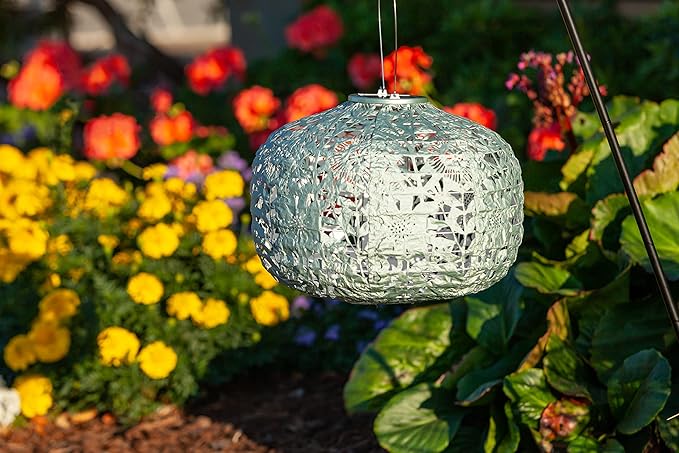 Allsop Soji Stella - Floral Punch - Square Sunflower - 11" Outdoor Solar Lantern - Sage
