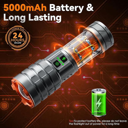 LED Flashlights High Lumens Rechargeable, 90000 High Lumens Super Bright Flashlight Camping with 11 Modes & Waterproof, Powerful Handheld Flashlight for Camping Emergencies, Outdoor, Hiking, Working