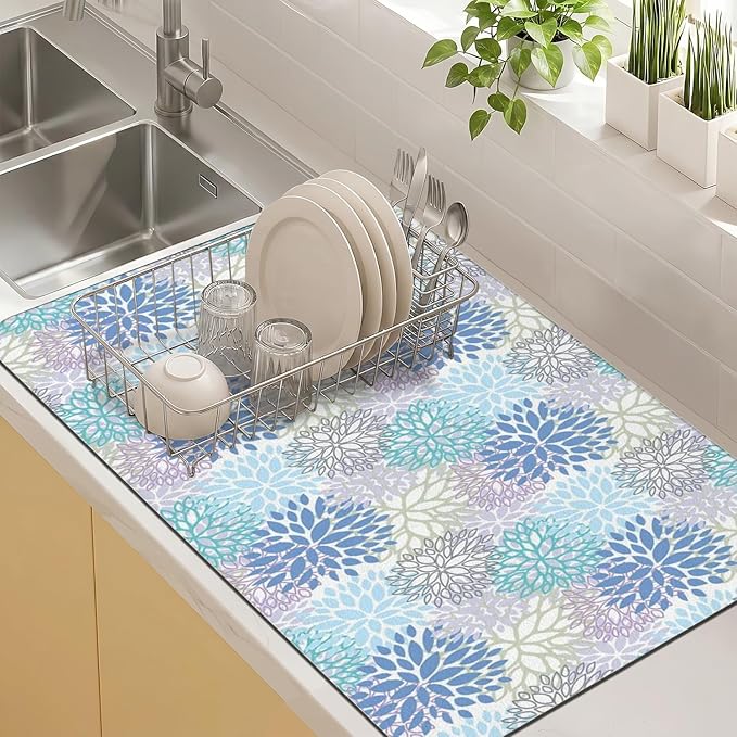 Kitchen Countertop Dish Drying Mat, Super Absorbent Coffee Bar Mat