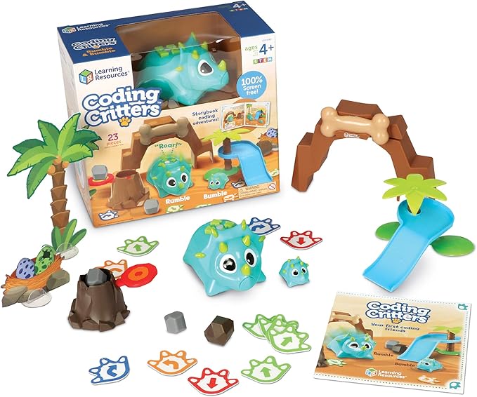Learning Resources Coding Critters Rumble & Bumble - 23 Pieces, Ages 4+, Educational Learning Games, Screen-Free Early Coding Toy For Kids, Interactive STEM Coding Pet