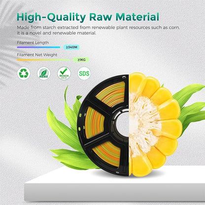 FLASHFORGE PLA Filament 1.75mm +/- 0.02mm Orange to Green Gradient, Smooth Color-Changing 3D Printer Filament 1kg (2.2lbs) Spool, 3D Printing Filament Easy to Use and Fits for Most FDM 3D Printers