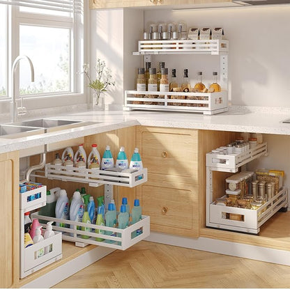 2-Pack 19"Deep Under Sink Organizer And Storage, 2-Tier L-Shaped Pull Out