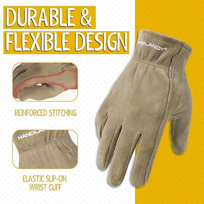 HANDLANDY Kids Genuine Leather Work Gloves for ages 3-11, Children Gardening Gloves for Boys, Girls (Medium (for age5-7), 2 pairs)