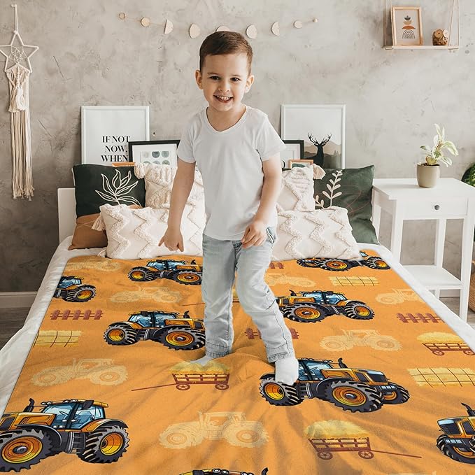 Kids Blanket Tractor Throw for Kids Adults, 60x80 Inches Lightweight Soft Cute Tractor Decor Throw Blankets for Sofa Chair Couch Bed