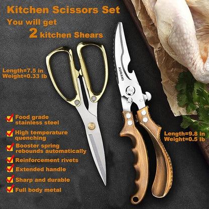 Premium Kitchen Shears 2-Pack Heavy Duty Poultry & Meat Scissors, Bone Shears for Cooking