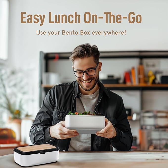 Double Premium Bento Box Adult, 67 fl oz BPA-Free - Cream Stackable Lunch Box with Leak-Proof Lids & Dividers, Perfect for Meal Prep, Lunches & Portion Control