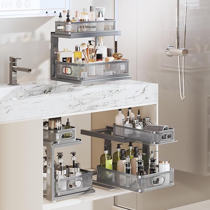 2 Pack 15.5IN-Depth Under Sink Organizer