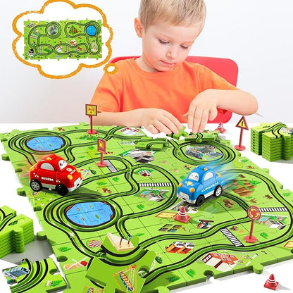 48PCS Puzzle Race Track Car Set for Toddlers Kids Boys, Toddler Toys Gifts for 3 4 5 Year Old Boys and Girls, Floor Puzzle Tracks Car Toys for Ages 3-5 4-6