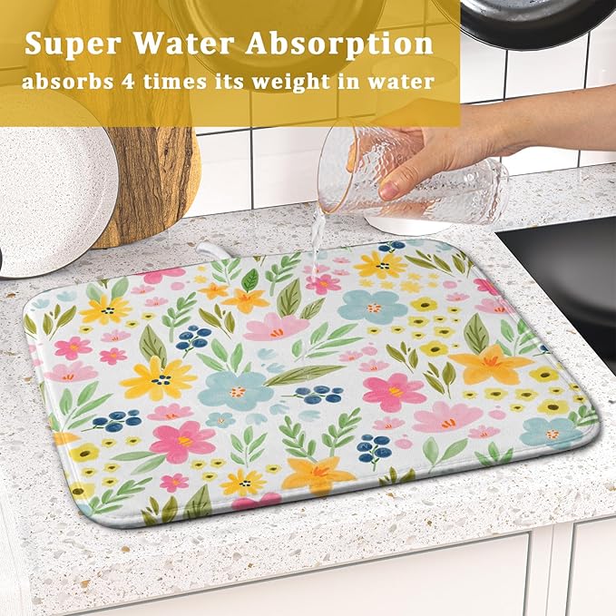 Spring Dish Drying Mat for Kitchen Counter Cute Floral Summer Holiday