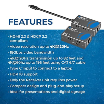 OREI 4K 120Hz USB-C to HDMI Over Cat6/7 Ethernet Extender, Presentation