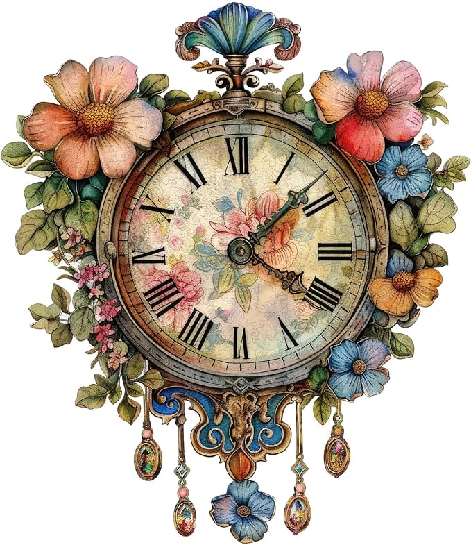 Jiroinlly Wooden Puzzles for Adults 500 Pieces, Flower Clock Wooden Jigsaw Puzzles, Unique Shaped Wood Puzzle, Beautiful Package, Best Toys for Adults and Kids, Family Game, 18.5'' x 16''