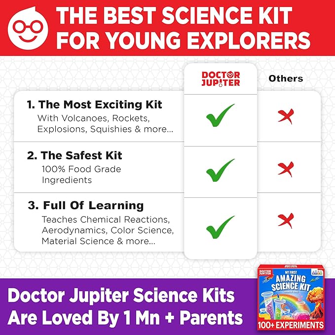 Doctor Jupiter My First Amazing Science Kit for Kids Ages 4-5-6-7-8 | Birthday Gift Ideas for 4+ Year Old Boys & Girls | Learning & Educational Projects | STEM Toy with 100+ Experiments