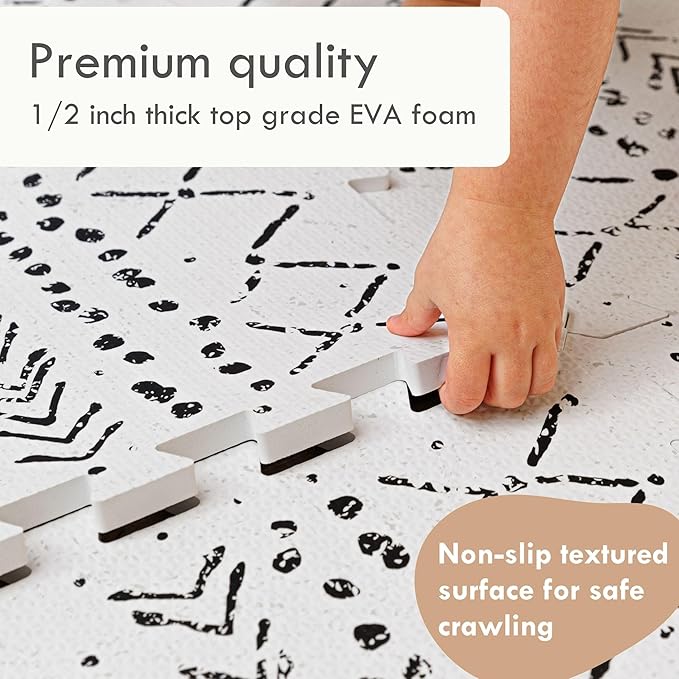 Lillefolk Baby Play Mat for Floor – 6x8ft Boho | Soft Non Toxic Premium EVA Foam Tiles for Tummy Time, Crawling & Playroom – Waterproof Interlocking Floor Mat for Babies & Toddlers (12 Tiles)