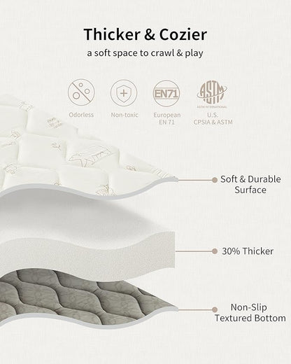 Baby Play Mat, Soft Foam Floor Mats for Babies, Tummy Time Activity Gym Rug, Infant and Toddler Essentials for Playpen 47"x47", Nursery, Outdoor Yard, Portable Foldable Puzzle Mat (Forest Beige)