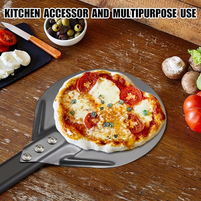 Pizza Turning Peel 6 Inch Round Anodized Aluminum Perforated Pizza Peel Turner With Metal Handle Pizza Paddle Spinner For Outdoor Pizza Oven Accessories