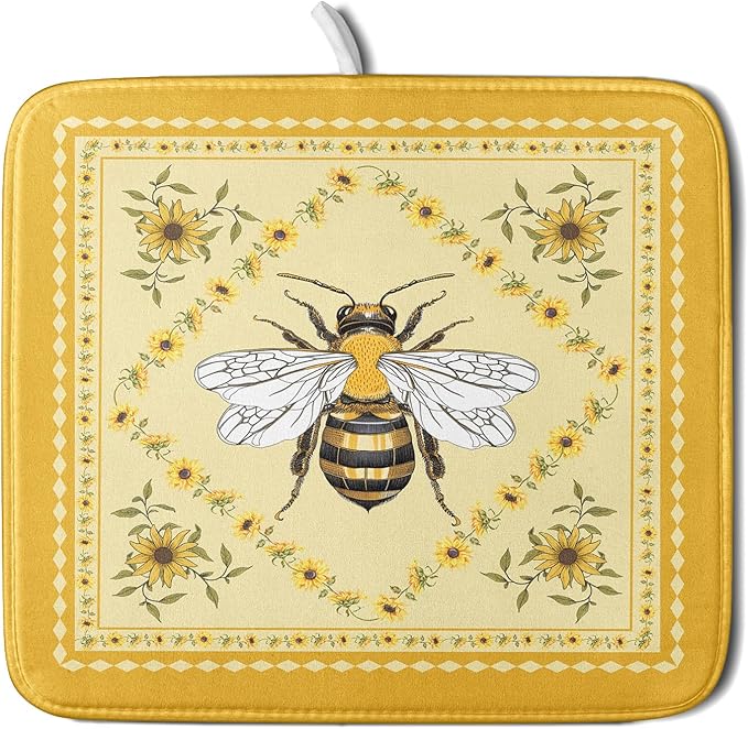 Giwawa Sunflower Bee Dish Drying Mat, Summer Rustic Sunshine Floral Dish