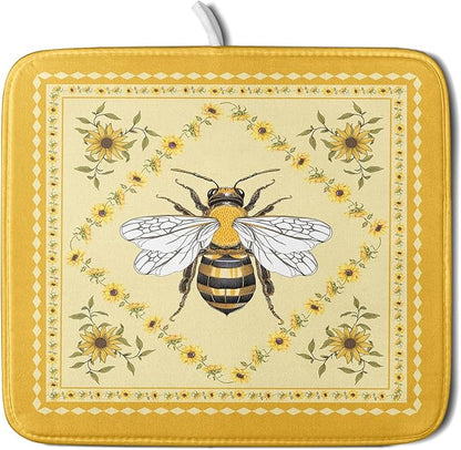 Giwawa Sunflower Bee Dish Drying Mat, Summer Rustic Sunshine Floral Dish