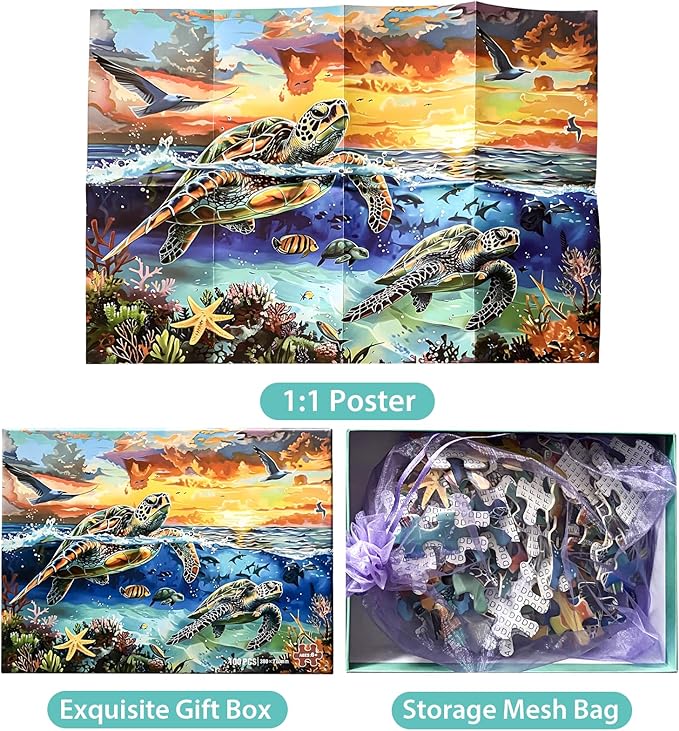 Puzzles for Kids Ages 8-10 - Turtle in Undersea World - 100 Piece Jigsaw Puzzles for Kids Ages 4-6 6-8 8-10 Year Old Children Puzzles for Boys and Girls Educational Learning Toys and Gifts
