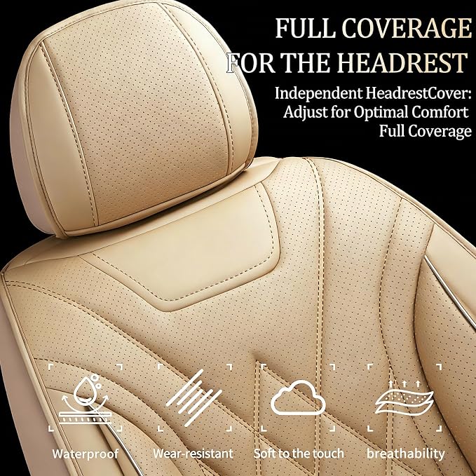 Car Seat Covers Compatible with Hyundai Ioniq 2017-2026 - Waterproof & Breathable Luxury Leather All-Weather Seat Cushions Protectors, Airbag Compatible, Only 2 Front seat Covers (Beige)