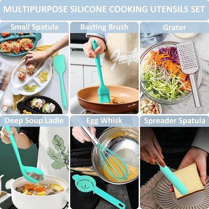 Silicone Kitchen Utensils Set, 16-Piece Silicone Cooking Utensils by Deedro