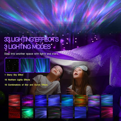 Northern Galaxy Light Aurora Projector with 33 Light Effects, Night Lights LED Star Projector for Bedroom Nebula Lamp, Remote Control, White Noises, Bluetooth Speaker for Parties(White)