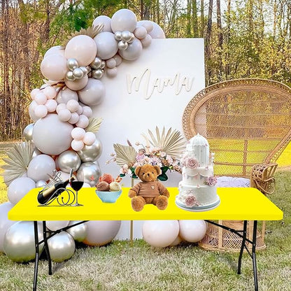 6 Pack Fitted Tablecloth for 8 Foot Rectangle Tables, Yellow Elastic Outdoor Picnic Table Cover, Washable Stretch Folding Table Cloths 8 ft for Camping Party Patio Kitchen Banquet, 30" W x 96" L