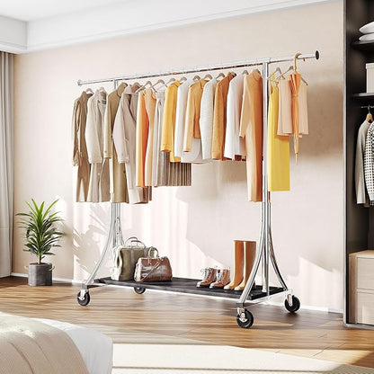 HOKEEPER Clothes Rack with Wood Shelves Height Adjustable Clothing Rack with