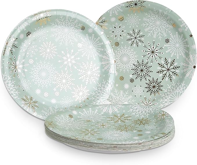Papyrus Disposable Tabletop Plates Set - Elegant and Sturdy Plates for Any Occasion, Winter Sage Snowflake, Plates