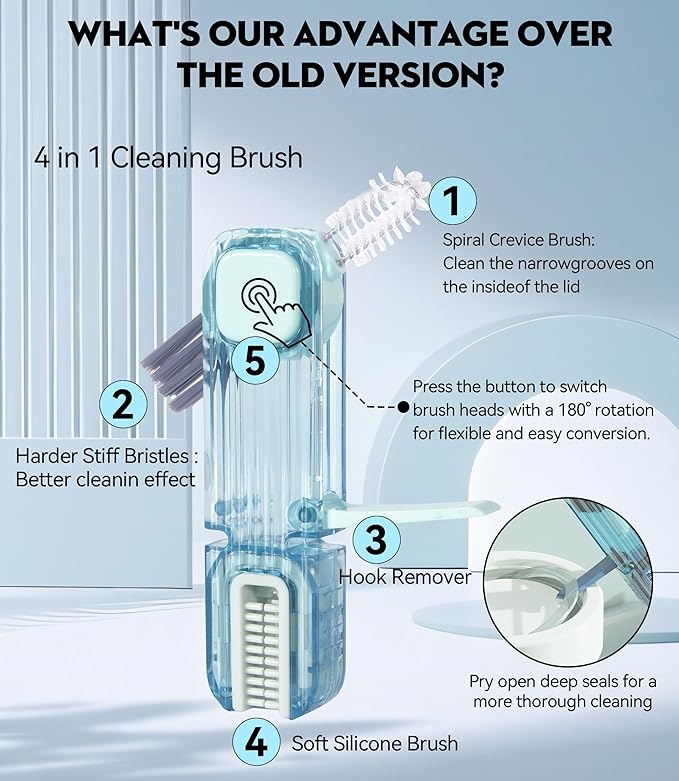 VIDONIO 4 in 1 Cup Lid Gap Cleaning Brush, Mutipurpose Tiny Silicone Cup Holder