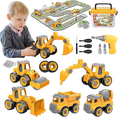 Take Apart Construction Truck Excavator Toys for Kids Ages 3-8, STEM Learning Building Toys with Electric Drill & Puzzle Play, Educational Engineering Birthday for Boys Kids Toddlers