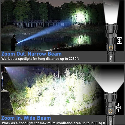 Goreit Flashlights LED High Lumens Rechargeable, 2000 Lumens XHP70.2 Super Bright Flashlight, Flash Light Battery Powered, Powerful Handheld Flashlight with Holster for Emergency Camping Hiking Gift