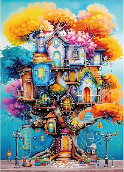 Blueforest 1000 Piece Jigsaw Puzzle for Adults - Magical Treehouse Fantasy Art with Autumn Forest, Vibrant Colors & Puzzle Design, Challenging Adult Puzzle for Display (27.5x19.7 Inches)