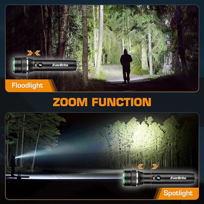 EverBrite Rechargeable LED Flashlight 1000 Lumens, 4 Modes Super Bright Zoomable Flash Light with Power Bank, Memory Function, Power Indicator for Outdoor Camping, Emergency, Home Use