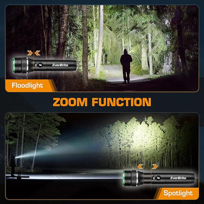 EverBrite Rechargeable LED Flashlight 1000 Lumens, 4 Modes Super Bright Zoomable Flash Light with Power Bank, Memory Function, Power Indicator for Outdoor Camping, Emergency, Home Use