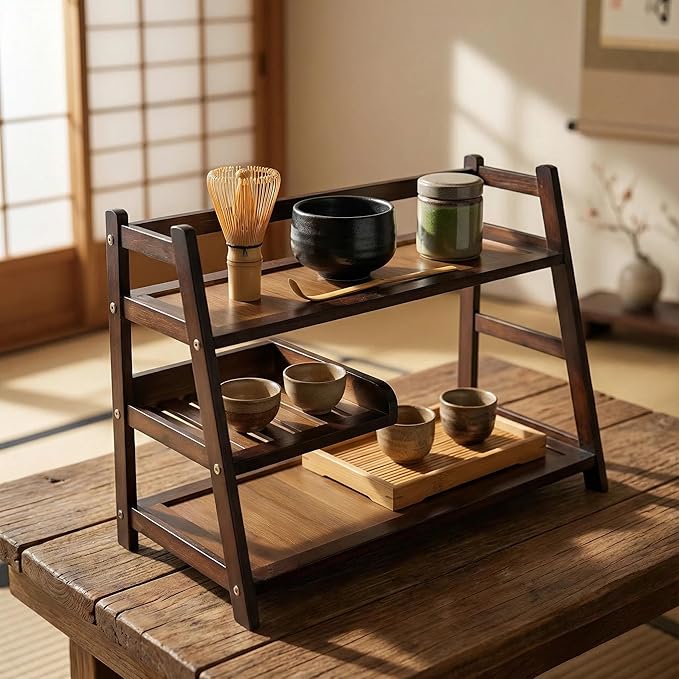 3 Tier Bamboo Matcha Station, coffee station organizer Shelf