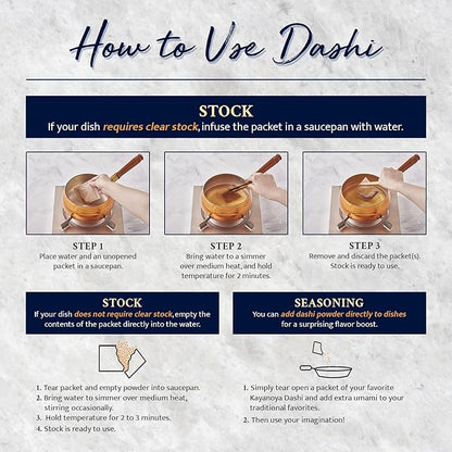 Kayanoya Dashi, Original Dashi Stock Powder, Dashi Powder with Superb Flavor from Bonito Flakes, Round Herring, Grilled Flying Fish and More, (8g Packets x 30)