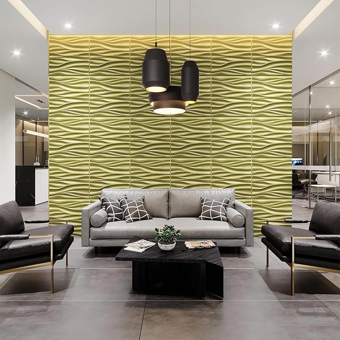 STICKGOO 3D Wall Panels for Interior Wall Decor, Champaign Gold Wave Design