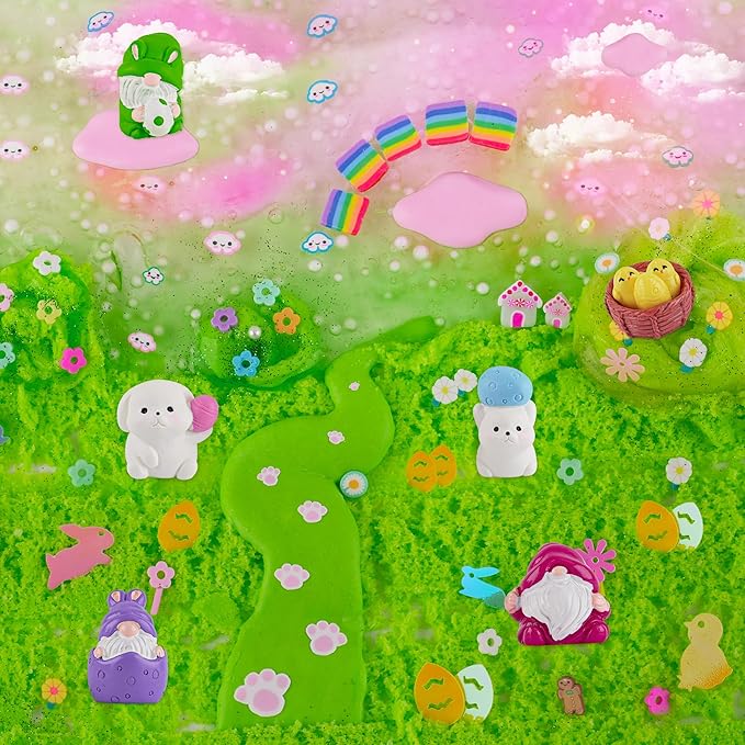 LAWOHO 6 Packs Bunny Pink Slime Kit -Cloud Clear Butter Slimes with Easter Charms & Add-ins, Soft Fluffy Slimes Kits for Girls & Boys, 360ml Pink & Green Easter Slime Making Kit Party Favor for Kids