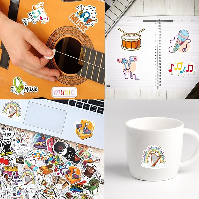 100PCS Music Stickers, Funny Music Gifts for Student Vinyl Waterproof for Water Bottle Laptop Luggage Guitar Gifts for Teens Girls Kids Adult Students