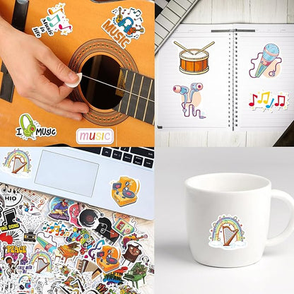 100PCS Music Stickers, Funny Music Gifts for Student Vinyl Waterproof for Water Bottle Laptop Luggage Guitar Gifts for Teens Girls Kids Adult Students