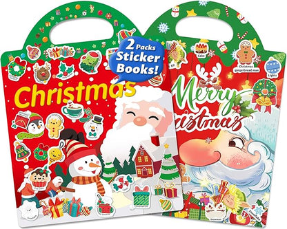 Reusable Sticker Book for Toddlers 2-4 Years, Stickers for Kids, Toddler Sticker Book Ages 1-3, Toddler Craft Activities, Toddlers Travel Toys Ages 2+ Boy Girl Birthday Gifts - Christmas