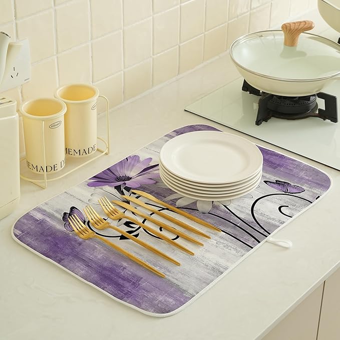 Floral Dish Drying Mat 18x24 Inches