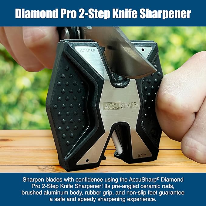 AccuSharp Diamond Pro 2-Step Knife Sharpener, Hones & Sharpens Blade’s Edge