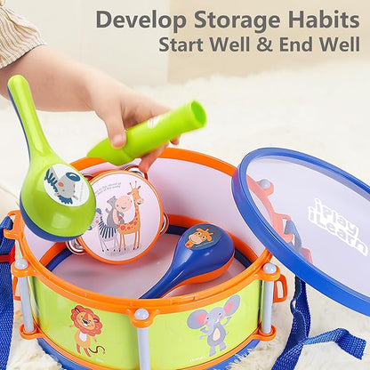 iPlay, iLearn Toddler Musical Instruments Toys, Kids Drum Set, Baby Trumpet, Percussion, Harmonica, Maraca, Flute, Tambourine, Birthday Gifts for 18 Months Olds Ages 2 3 4 5 Years Boys Girls Children
