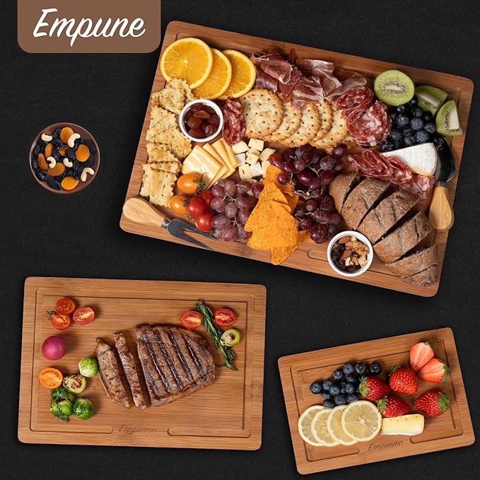 Empune Bamboo Cutting Board Set, Wood Cutting Boards