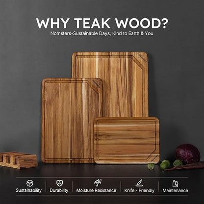 3 Pack Teak Wood Cutting Board Set