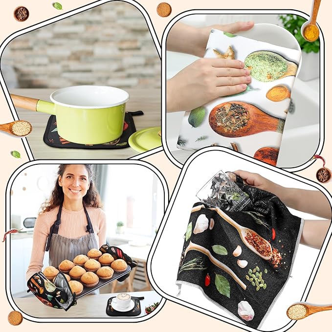 Fourluoo 10 Pcs Farmhouse Kitchen Decor and Accessories Set 4 Kitchen Towels 2