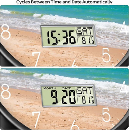Modern Wall Clocks with Calendar and Date Ocean Wave Sea Beach Digital Clock