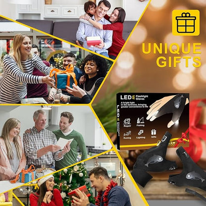 LED Rechargeable Flashlight Gloves, Gifts for Men, for Dad, Cool Stretchy Fingerless Light Gloves Gadget for Repairing Fishing Camping and Car Repairing, 1 Pair
